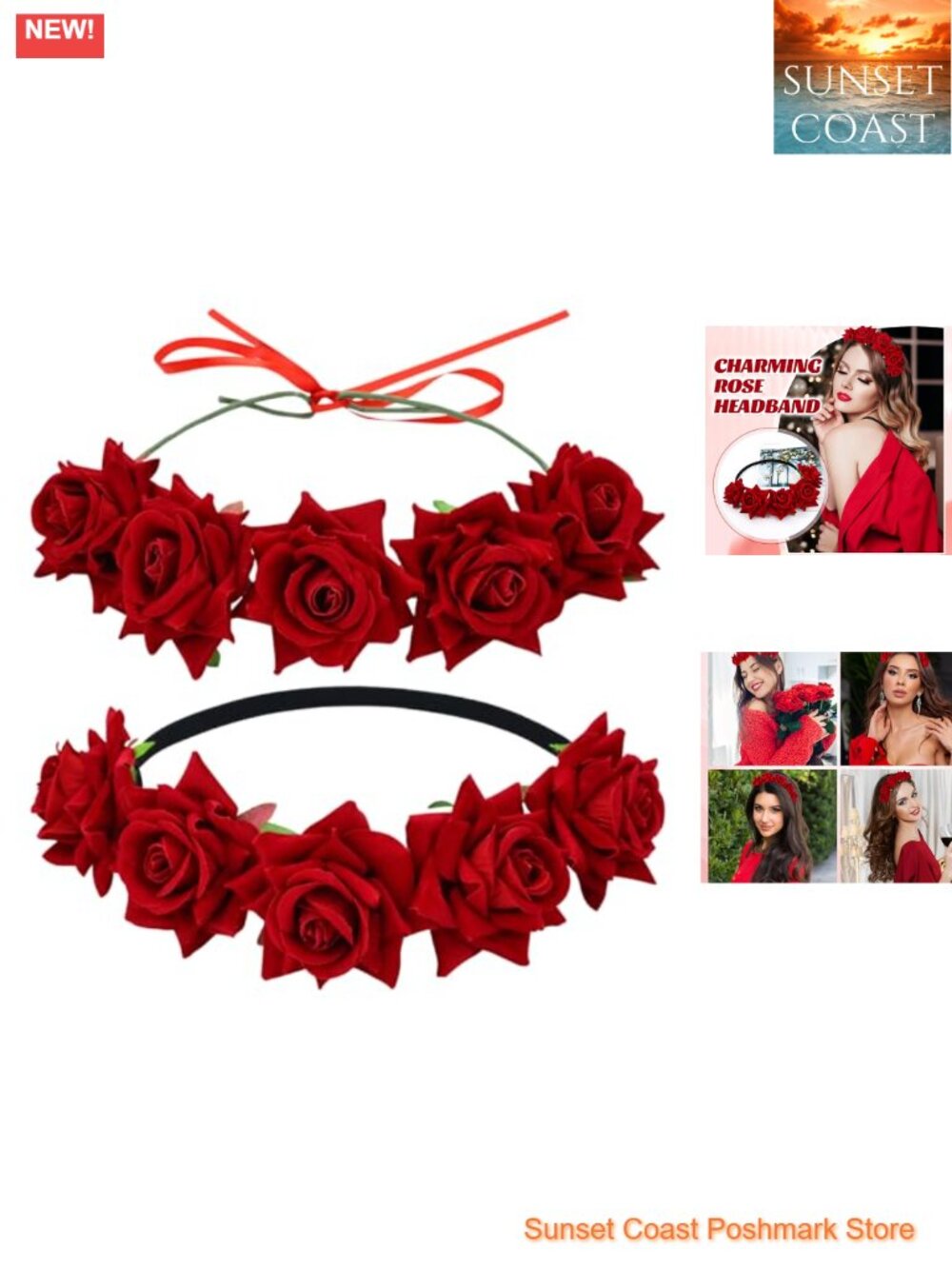 2pc Rose Flower Headbands Adjustable Ribbon Hair Accessories